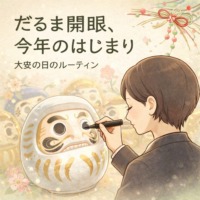 新年にだるまの開眼をする女性