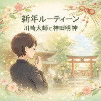 新年に川崎大師と神田明神を参拝する女性